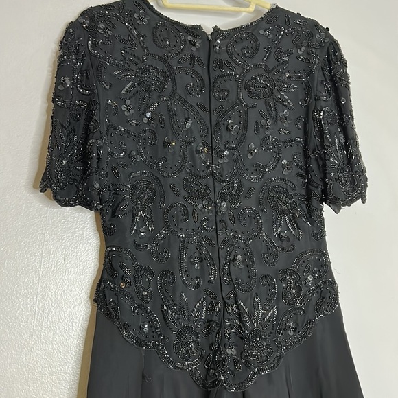 VINTAGE LAWRENCE KAZAR BLACK SEQUIN BEADED UPPER FULL GOWN MEDIUM new w tags - Picture 7 of 10